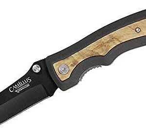 Camillus Slick Carbonitride Titanium Folding Knife with Burlwood Insert Panels, Black/Wood, 3-Inch