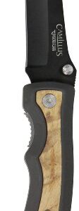 Camillus Slick Carbonitride Titanium Folding Knife with Burlwood Insert Panels, Black/Wood, 3-Inch