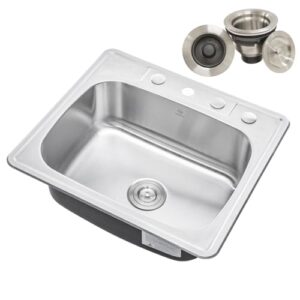 cozyblock 25 x 22 x 9 inch top-mount/drop-in stainless steel single bowl kitchen sink with strainer - 18 gauge stainless steel-4 faucet hole