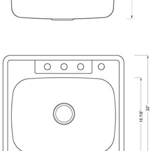 CozyBlock 25 x 22 x 9 Inch Top-mount/Drop-in Stainless Steel Single Bowl Kitchen Sink with Strainer - 18 Gauge Stainless Steel-4 Faucet Hole