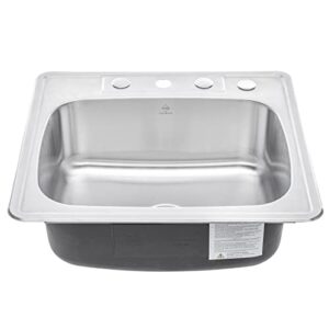 CozyBlock 25 x 22 x 9 Inch Top-mount/Drop-in Stainless Steel Single Bowl Kitchen Sink with Strainer - 18 Gauge Stainless Steel-4 Faucet Hole