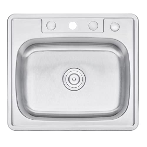 CozyBlock 25 x 22 x 9 Inch Top-mount/Drop-in Stainless Steel Single Bowl Kitchen Sink with Strainer - 18 Gauge Stainless Steel-4 Faucet Hole