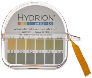 micro essential hydrion 067 vivid short range single roll ph paper dispenser for urine and saliva with colorimetric chart, 5.5 to 8.0 ph range (case of 10)
