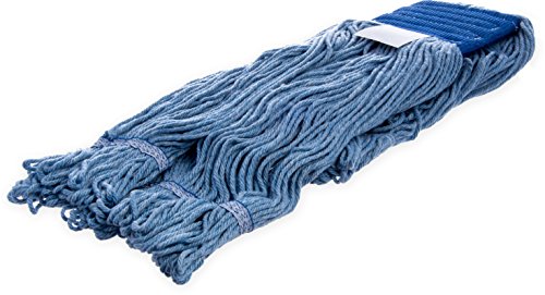 SPARTA Flo-Pac Cotton Mop Head, Loop-Ended, Wide Band with 5" Blue Band for Organized Cleaning, X-Large, Blue, (Pack of 12)