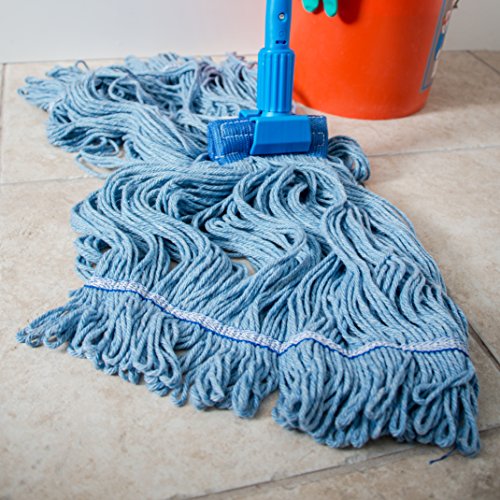 SPARTA Flo-Pac Cotton Mop Head, Loop-Ended, Wide Band with 5" Blue Band for Organized Cleaning, X-Large, Blue, (Pack of 12)