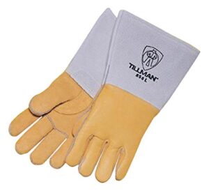 john tillman 850xl xl 14" gold top grain elk skin cotton/foam lined super premium grade stick welders gloves with reinforced straight thumb, welted finger, kevlar , english, plastic, 1" x 14" x 5.5"