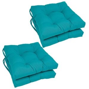 blazing needles solid twill square tufted chair cushions (set of 4), 16", aqua blue