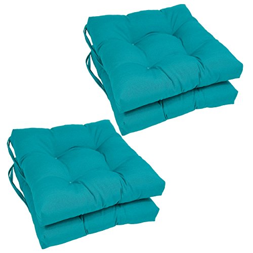 Blazing Needles Solid Twill Square Tufted Chair Cushions (Set of 4), 16", Aqua Blue