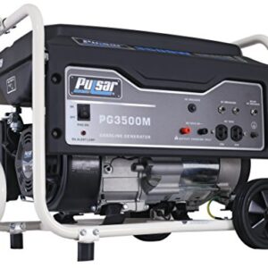 Pulsar 3,500W Portable Gas-Powered Generator with Mobility Kit PG3500M, 3500W, Black & White