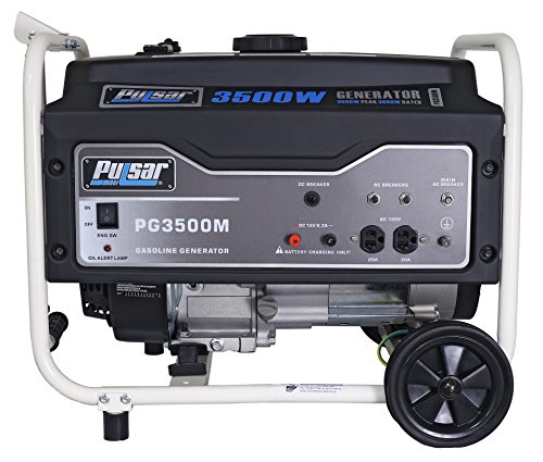 Pulsar 3,500W Portable Gas-Powered Generator with Mobility Kit PG3500M, 3500W, Black & White