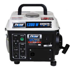 Pulsar 1,200W Carrying Handle, PG1202SA Gas-Powered Portable Generator, 1200W, Black/White