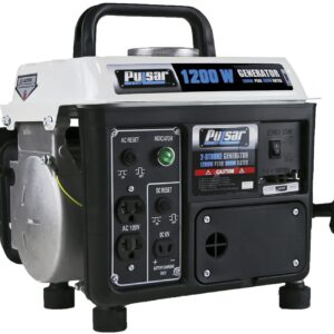 Pulsar 1,200W Carrying Handle, PG1202SA Gas-Powered Portable Generator, 1200W, Black/White