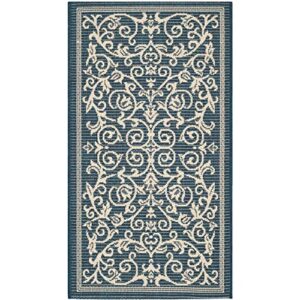 safavieh courtyard collection accent rug - 2' x 3'7", navy & beige, scroll design, non-shedding & easy care, indoor/outdoor & washable-ideal for patio, backyard, mudroom (cy2098-268)