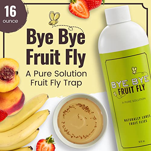 Bye Bye Fruit Fly - Natural Fruit Fly Killer, Liquid Fly Traps for Indoors, Pure Solution Fruit Fly Traps for Indoors Refill Liquid, Safe Near Pets, Food, & Kids, 16 oz