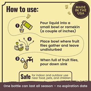 Bye Bye Fruit Fly - Natural Fruit Fly Killer, Liquid Fly Traps for Indoors, Pure Solution Fruit Fly Traps for Indoors Refill Liquid, Safe Near Pets, Food, & Kids, 16 oz