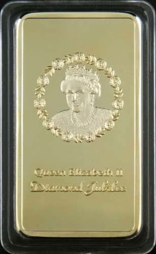 The 1 Oz .999 Pure 24 Karat Gold Layered Steel Bar the Queen's Diamond Jubilee Eliabeth II - Grace Specialty 016