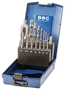 bohrcraft tap drill bit set hss-g, in abs box egb15 m3 – m12 – 15 piece, 15 piece, 41201330015