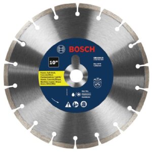 bosch db1041s 10 in. standard segmented rim diamond blade with 7/8 in. arbor for universal rough cut wet/dry cutting applications in pavers, soft brick, concrete/block