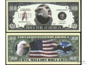american eagle "pride" million dollar bill with bill protector - novelty money