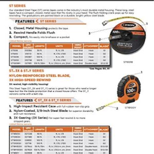 Keson ST18M503X Closed-ABS Housing Steel Tape Measures, Speed Rewind (Graduations: ft., in., 1/8 & cm, mm), 50-Foot / 15M