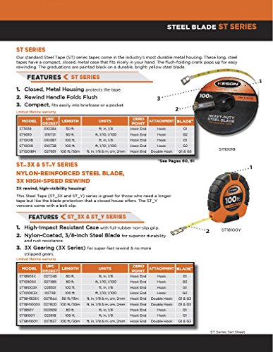 Keson ST18M503X Closed-ABS Housing Steel Tape Measures, Speed Rewind (Graduations: ft., in., 1/8 & cm, mm), 50-Foot / 15M