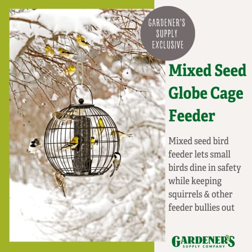 Gardeners Supply Company Globe Cage Bird Feeder | Sturdy and Squirrel Proof Outdoor Garden Hanging Hummingbird Feeder with Mixed Seeds Container | Best for Finches Nuthatches and Other Small Birds