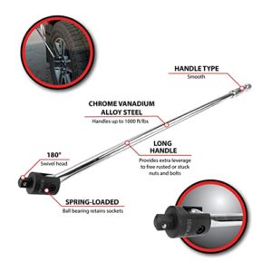 Performance Tool W32126 1/2-Inch Drive, Heavy Duty 30-Inch Breaker Bar With 180 Degree Swivel Head