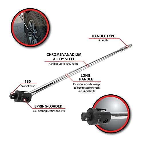 Performance Tool W32126 1/2-Inch Drive, Heavy Duty 30-Inch Breaker Bar With 180 Degree Swivel Head