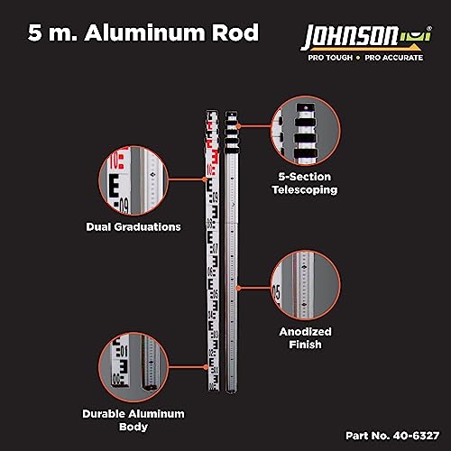 Johnson Level & Tool 40-6327 Metric Aluminum Grade Rod, 5m, 1 Grade Rod