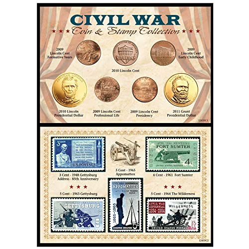 American Coin Treasures Civil War Coin and Stamp Commemorative Collection, Bicentennial Pennies, Presidential Dollars, US Mint State Postage Stamps