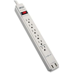 tripp lite 6 outlet surge protector power strip 6ft cord 990 joules dual usb charging led & insurance (tlp606usb)
