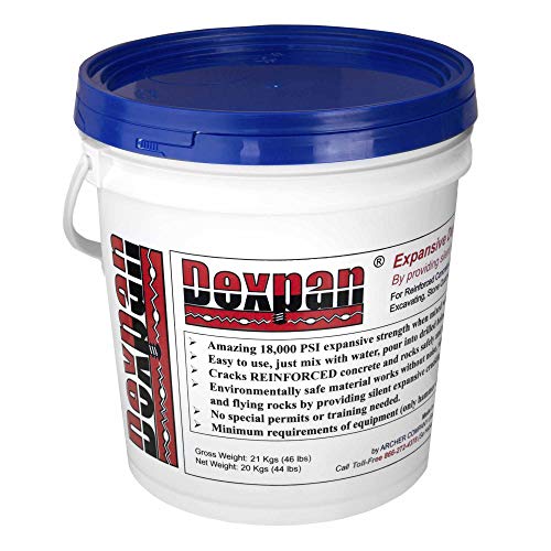 Dexpan Expansive Demolition Grout 44 Lb. Bucket for Rock Breaking, Concrete Cutting, Excavating. Alternative to Demolition Jack Hammer Breaker, Jackhammer, Concrete Saw, Rock Drill (DEXPAN44BKT3) (23F-50F)