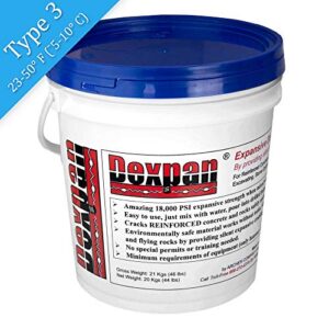 Dexpan Expansive Demolition Grout 44 Lb. Bucket for Rock Breaking, Concrete Cutting, Excavating. Alternative to Demolition Jack Hammer Breaker, Jackhammer, Concrete Saw, Rock Drill (DEXPAN44BKT3) (23F-50F)