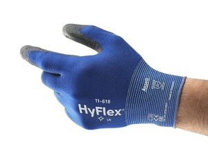 ansell hyflex 11-618 nylon light duty multi-purpose glove with knitwrist, abrasion/cut resistant, size 9, blue (pack of 12 pair)