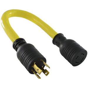 conntek pl1430l1420 30-amp 125/250-volt model l14-30p locking plug for model l14-20r 20-amp 125/250-volt locking female connector adapter cord, yellow with black