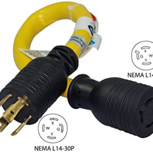 Conntek PL1430L1420 30-Amp 125/250-volt Model L14-30P Locking Plug for Model L14-20R 20-Amp 125/250-volt Locking Female Connector Adapter Cord, Yellow with Black