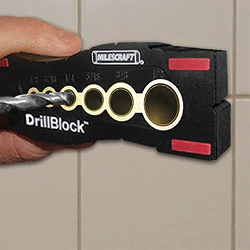 Milescraft 1312 Drill Block - Handheld Drill Guide, Drilling Jig for 6 of the Most Common Drill Bit Sizes