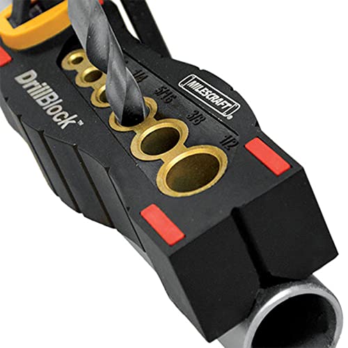 Milescraft 1312 Drill Block - Handheld Drill Guide, Drilling Jig for 6 of the Most Common Drill Bit Sizes