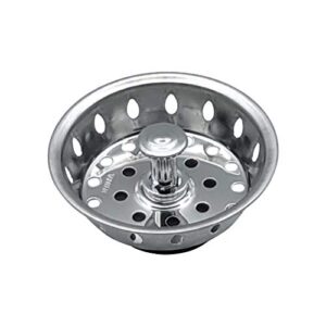 Kitchen Sink Stainless Steel Basket Strainer Replacement with Flat Bottom Rubber Stopper, 3-1/2 Inch, Indoor and Outdoor Kitchen Sink Strainer, Chrome