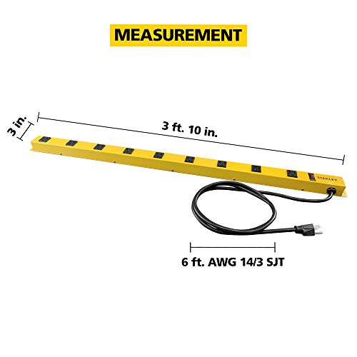 Stanley 31615 NCC31615 ShopMAX Pro 9-Outlet Surge-Protector Power Bar, 6-Foot Cord, Yellow