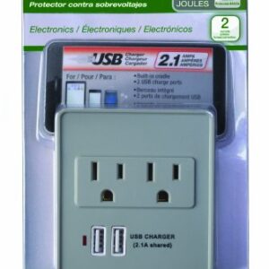 Coleman Cable 041051 2.1A USB Charger 2-Outlet 245J Surge Protector with Cradle Holder, White