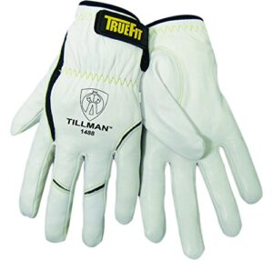 john tillman and co large 11" pearl and black top grain goatskin and dupont kevlar unlined truefit tig welders gloves with short cuff and kevlar thread locking stitch (bulk)