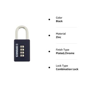 BRINKS - 40mm 4-Dial Resettable Sports Padlock - Zinc Die-Cast Body with Chrome Plated Shackle, Navy