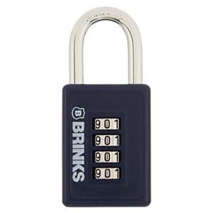 brinks - 40mm 4-dial resettable sports padlock - zinc die-cast body with chrome plated shackle, navy