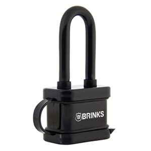 BRINKS - 40mm Laminated Steel Weather Resistant Padlock with 2” Shackle - Vinyl Wrapped and Chrome Plated with Hardened Steel Shackle, 172-42051, Black