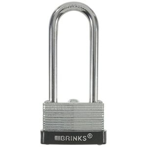 brinks - 40mm laminated steel keyed and warded padlock with 2” shackle - chrome plated with hardened steel shackle, silver