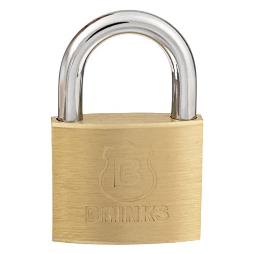 BRINKS - 40mm Solid Brass Keyed Padlock with 7/8” Shackle Clearance - Chrome Plated With Hardened Steel Shackle