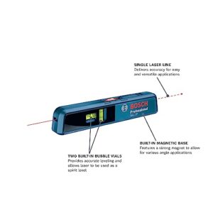 Bosch GLL1P 65ft Combination Point and Line Laser Level for Horizontal, Vertical or Angular Leveling Applications, Black