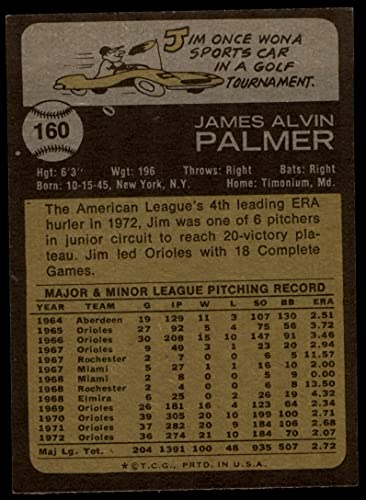 1973 Topps # 160 Jim Palmer Baltimore Orioles (Baseball Card) EX Orioles