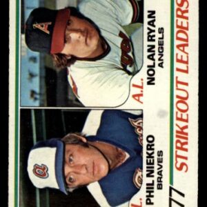 1978 Topps # 206 Strikeout Leaders Nolan Ryan/Phil Niekro Braves/Angels (Baseball Card) VG Braves/Angels